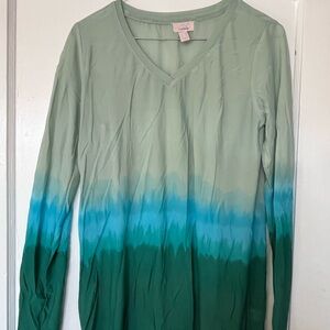 Green Ombre Long Sleeve Mesh Top